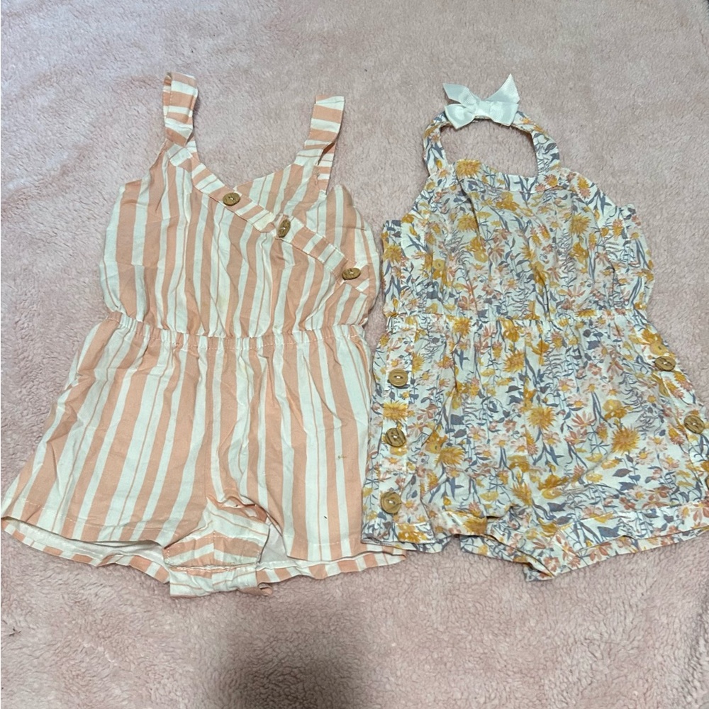 Rachel Zoe Peach Striped and Floral Kids Romper Set